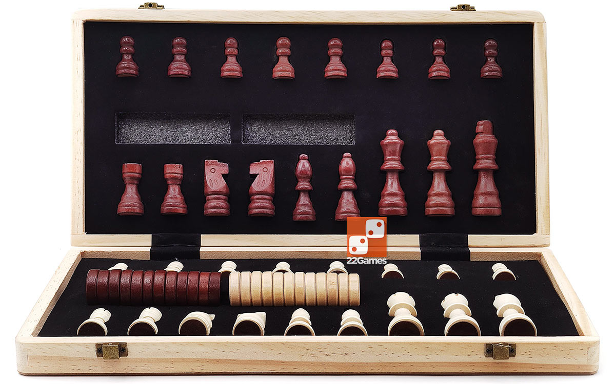 Шахматы магнитные с шашками деревянные в доске (39х39 см)